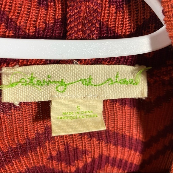 Staring at Stars Tribal Aztec Open Front Waterfall Red Orange Sweater S - Picture 6 of 8